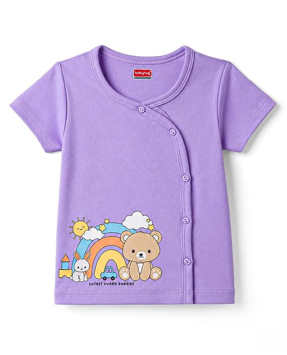 Babyhug 100% Cotton Interlock Knit Half Sleeves  Antibacterial Jhablas With Bear Print Pack of 3 - Multicolor