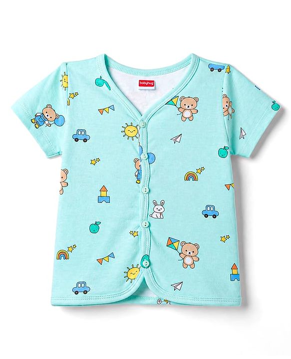 Babyhug 100% Cotton Interlock Knit Half Sleeves  Antibacterial Jhablas With Bear Print Pack of 3 - Multicolor