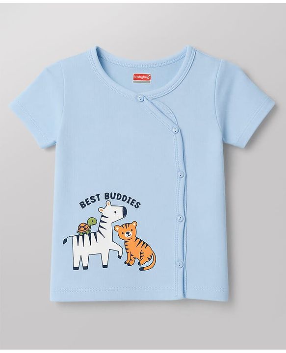 Babyhug 100% Cotton Knit Antibacterial Half Sleeves Jhablas with Zebra & Tiger Print Pack of 3 - Multicolor