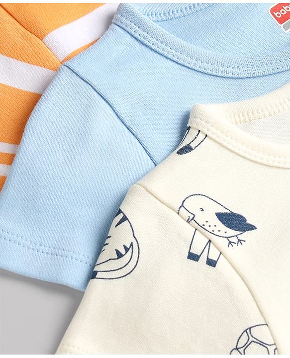 Babyhug 100% Cotton Knit Antibacterial Half Sleeves Jhablas with Zebra & Tiger Print Pack of 3 - Multicolor