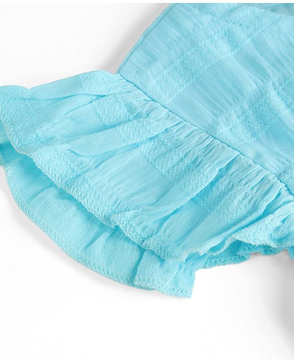 Babyhug Cotton Woven Frill Sleeves Solid Textured Frock With Lace Detailing - Light Blue