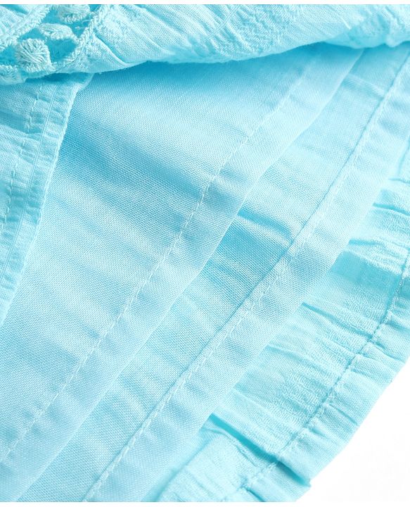 Babyhug Cotton Woven Frill Sleeves Solid Textured Frock With Lace Detailing - Light Blue