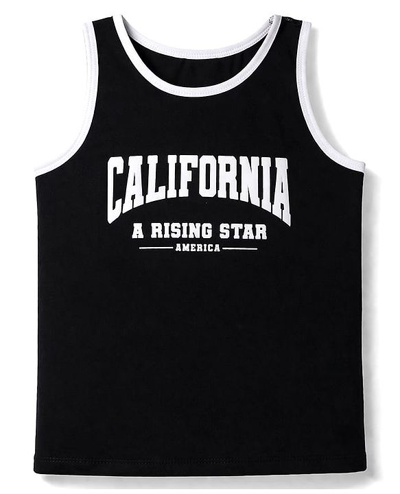 Pine Kids Cotton Knit Sleeveless T-Shirt & Shorts Set with California Print - Black