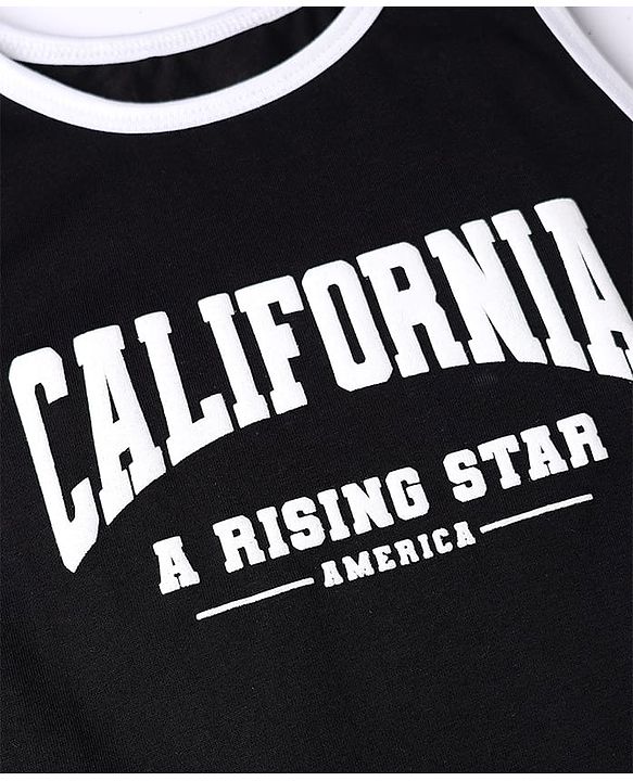 Pine Kids Cotton Knit Sleeveless T-Shirt & Shorts Set with California Print - Black
