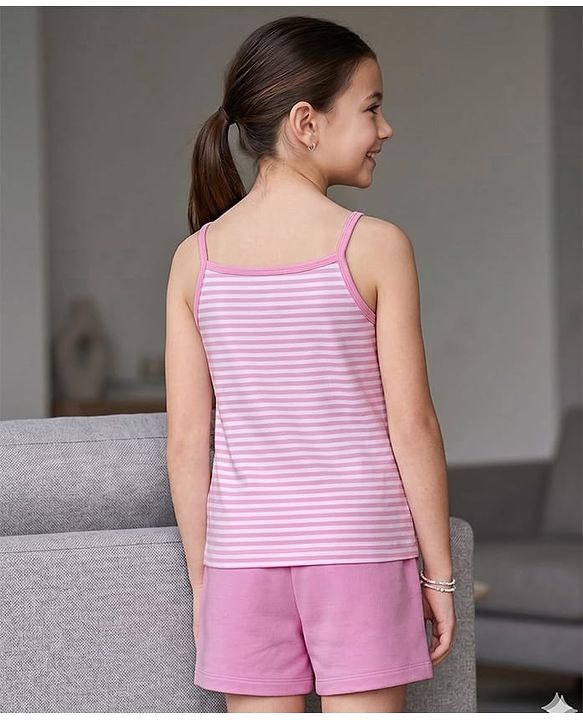 Pine Kids Cotton Knit Sleeveless Striped Top & Shorts Set - Pink