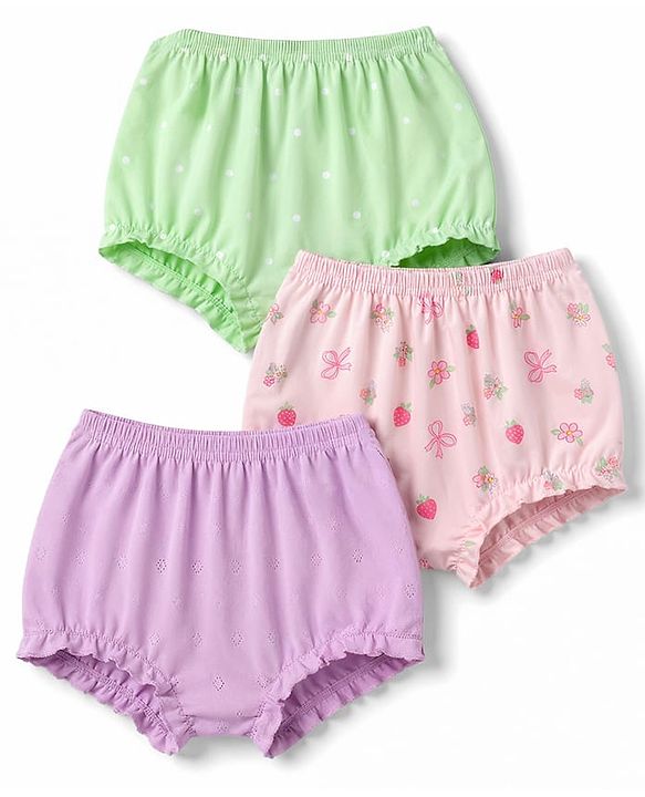 Babyhug 100% Cotton Single Jerssey Knit Antibacterial Bloomers With Polka Dots & Floral Print Pack of 3 - Multicolor