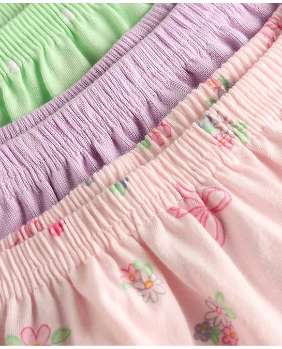 Babyhug 100% Cotton Single Jerssey Knit Antibacterial Bloomers With Polka Dots & Floral Print Pack of 3 - Multicolor
