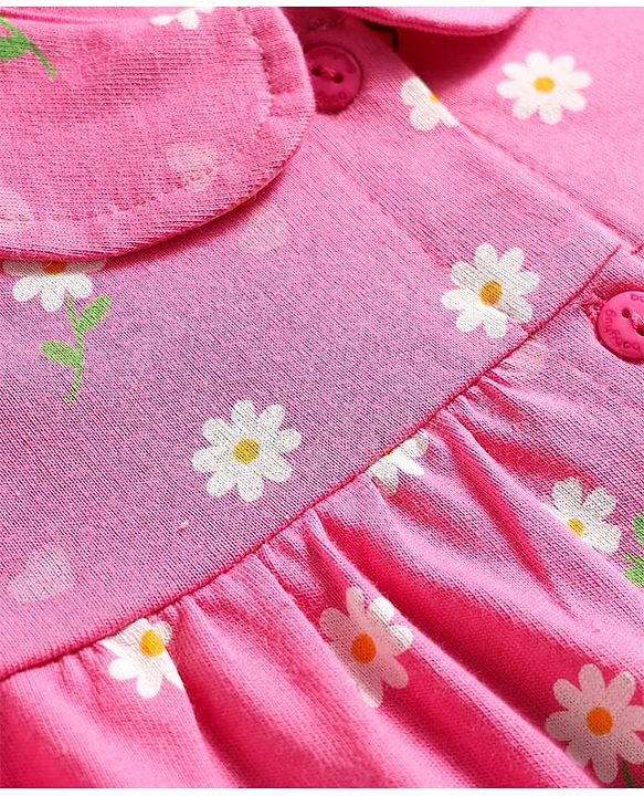Babyhug Cotton Knit Half Sleeves Shirt & Shorts Co-ord Night Suit with Floral Print - Pink