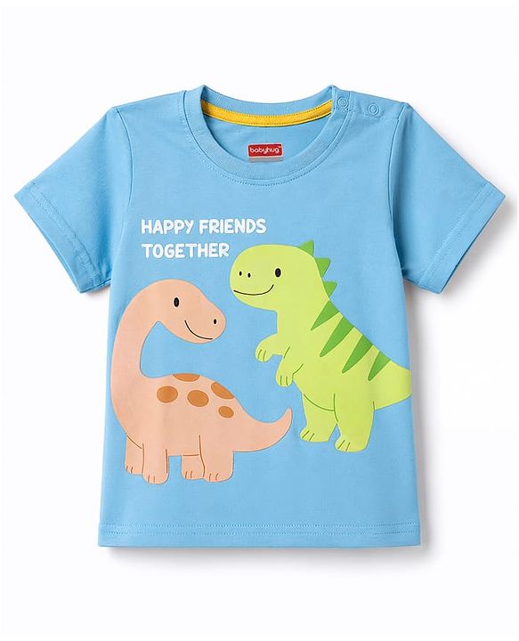Babyhug 100% Cotton Knit Half Sleeves Dino Printed T-Shirt & Shorts Set - Light Blue & Beige