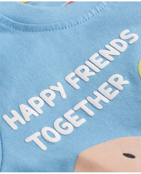 Babyhug 100% Cotton Knit Half Sleeves Dino Printed T-Shirt & Shorts Set - Light Blue & Beige