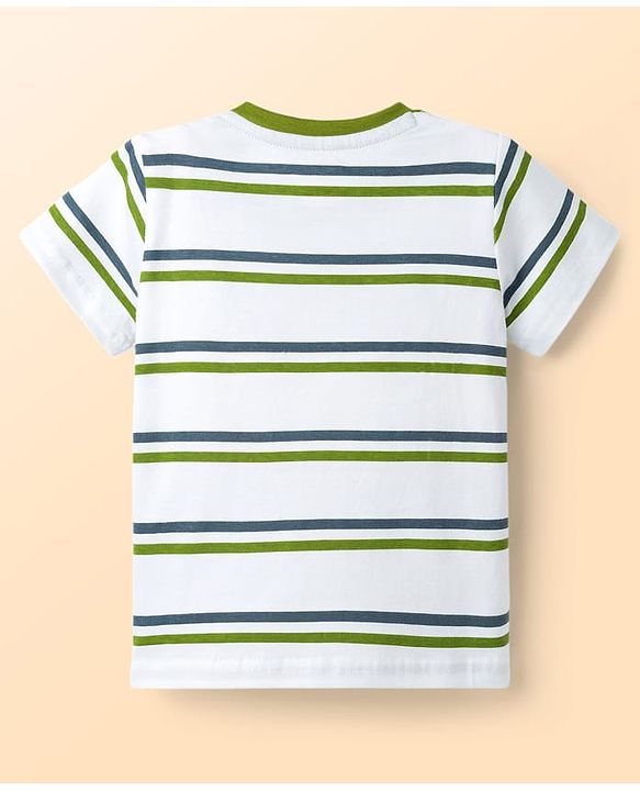 Babyhug Single Jersey Knit Half Sleeves Striped T-Shirt & Shorts Set with Bear Embroidery - Green