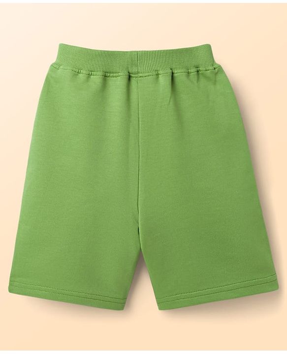Babyhug Single Jersey Knit Half Sleeves Striped T-Shirt & Shorts Set with Bear Embroidery - Green