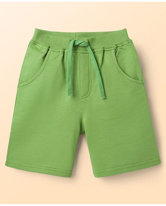Babyhug Single Jersey Knit Half Sleeves Striped T-Shirt & Shorts Set with Bear Embroidery - Green