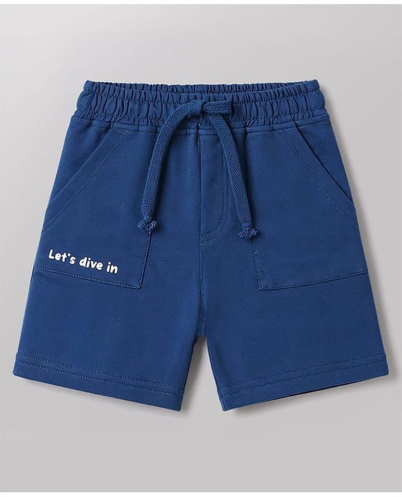 Babyhug Single Jersey Knit Half Sleeves T-Shirt & Shorts With Sea Life Print - White & Navy Blue