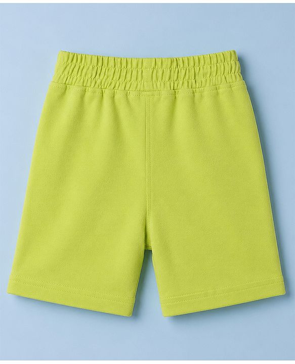 Babyhug 100% Cotton Knit Half Sleeves Pear & Text Printed T-Shirt & Shorts Set - White & Lime Green
