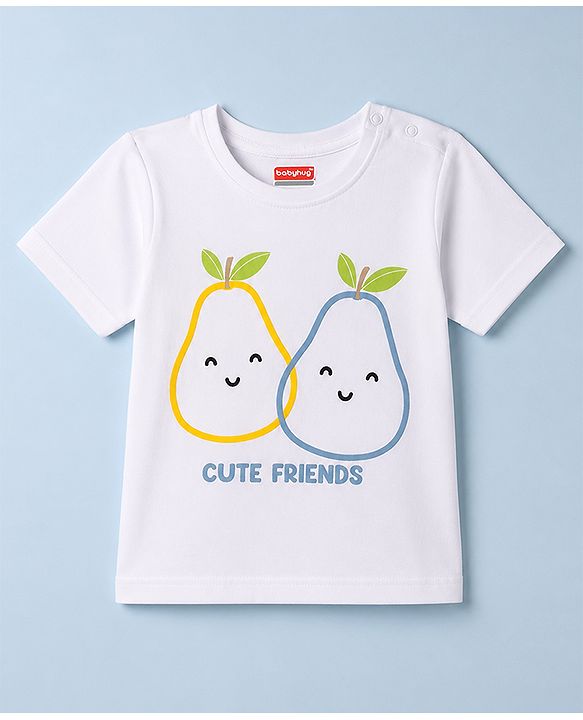 Babyhug 100% Cotton Knit Half Sleeves Pear & Text Printed T-Shirt & Shorts Set - White & Lime Green