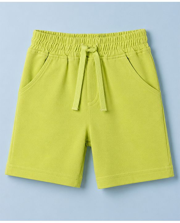Babyhug 100% Cotton Knit Half Sleeves Pear & Text Printed T-Shirt & Shorts Set - White & Lime Green
