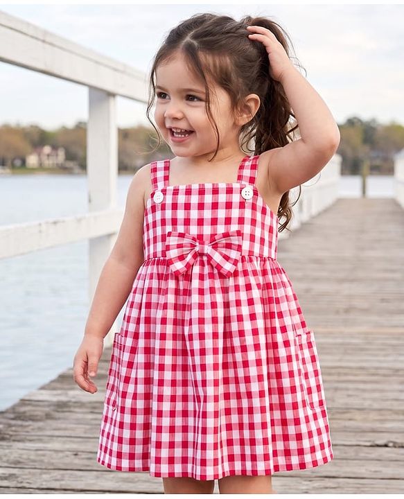 Babyhug Cotton Woven One Piece Dresses/Frocks Sleeveless Gingham Multi Color 3-6 Months