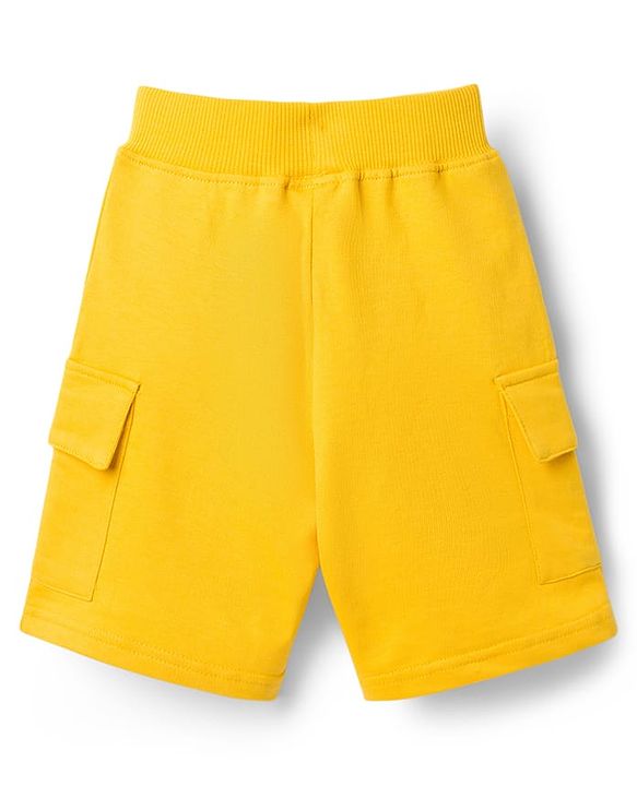 Babyhug Single Jersey Knit Half Sleeves T-Shirt & Shorts Set with Text Print - Yellow & Blue