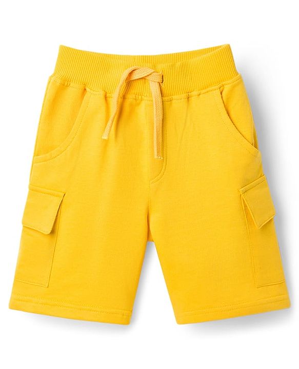 Babyhug Single Jersey Knit Half Sleeves T-Shirt & Shorts Set with Text Print - Yellow & Blue