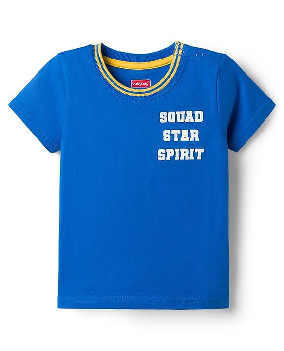 Babyhug Single Jersey Knit Half Sleeves T-Shirt & Shorts Set with Text Print - Yellow & Blue