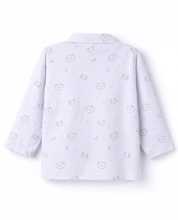 Babyhug Cotton Knit Full Sleeves Co-Ord Shirt & Pyjama Printed Night-Suit - Light Blue