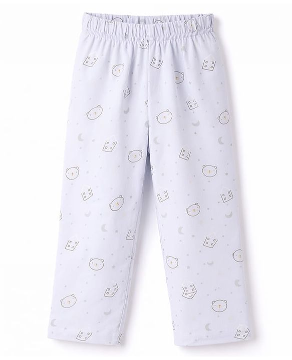 Babyhug Cotton Knit Full Sleeves Co-Ord Shirt & Pyjama Printed Night-Suit - Light Blue