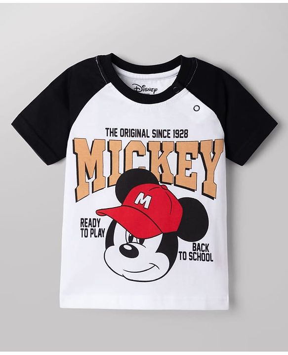 Babyhug Disney Single Jersey Knit Half Sleeves Raglan T-shirt & Shorts With Mickey Mouse Graphic - Black & White