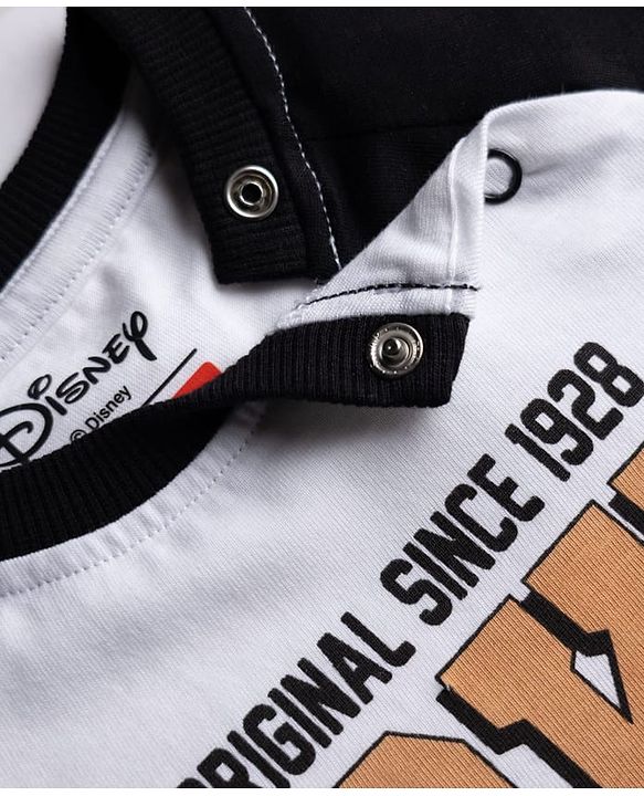 Babyhug Disney Single Jersey Knit Half Sleeves Raglan T-shirt & Shorts With Mickey Mouse Graphic - Black & White