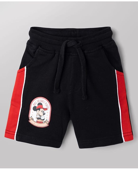 Babyhug Disney Single Jersey Knit Half Sleeves Raglan T-shirt & Shorts With Mickey Mouse Graphic - Black & White