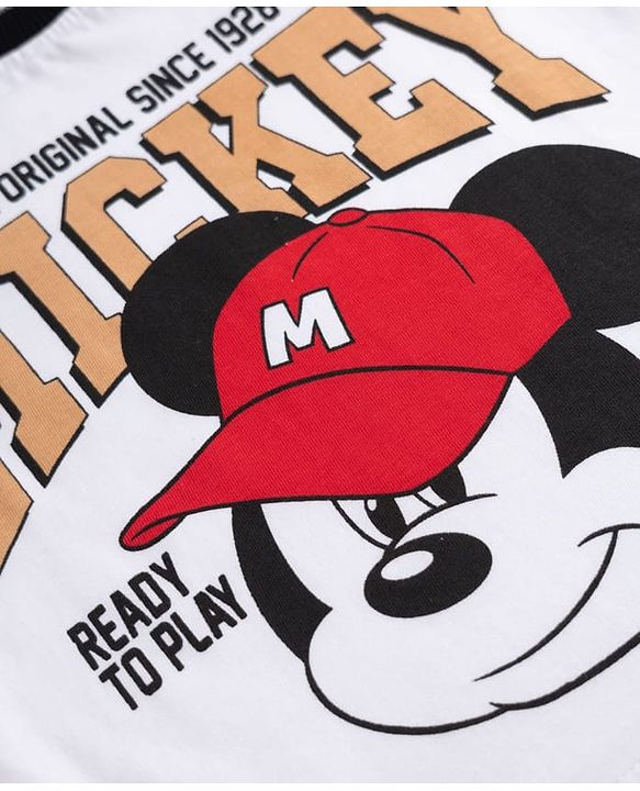 Babyhug Disney Single Jersey Knit Half Sleeves Raglan T-shirt & Shorts With Mickey Mouse Graphic - Black & White