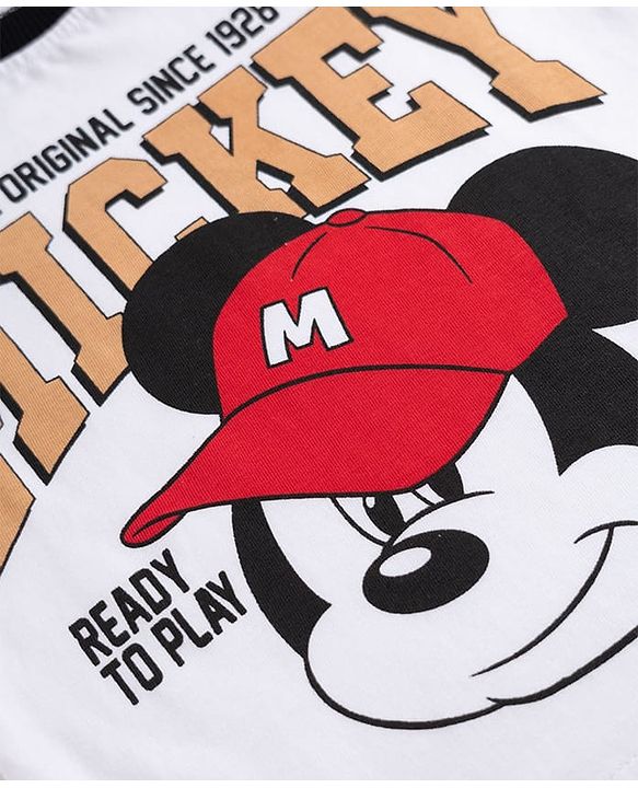 Babyhug Disney Single Jersey Knit Half Sleeves Raglan T-shirt & Shorts With Mickey Mouse Graphic - Black & White