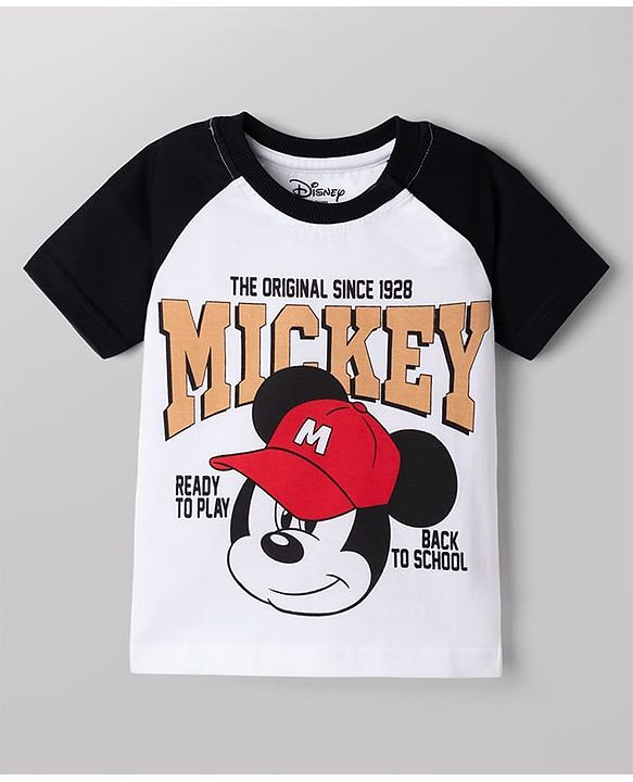 Babyhug Disney Single Jersey Knit Half Sleeves Raglan T-shirt & Shorts With Mickey Mouse Graphic - Black & White