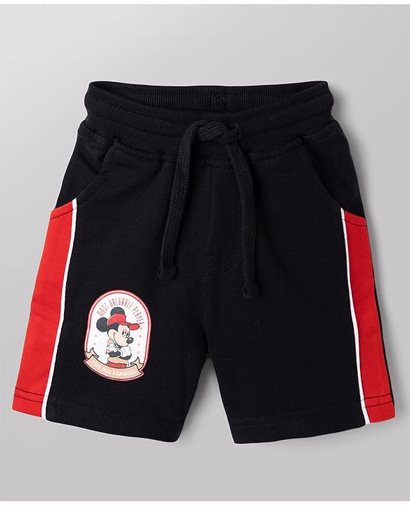 Babyhug Disney Single Jersey Knit Half Sleeves Raglan T-shirt & Shorts With Mickey Mouse Graphic - Black & White
