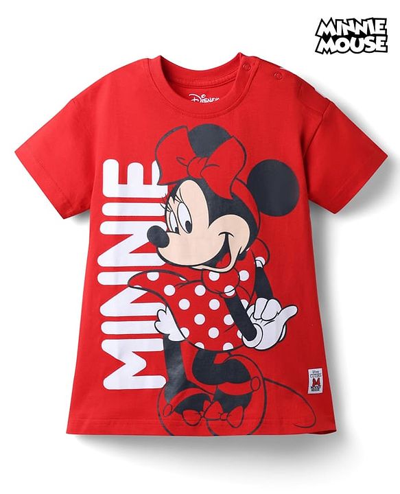 Babyhug Disney 100% Cotton Knit Drop Shoulder Nighty With Minnie Mouse Graphic - Red