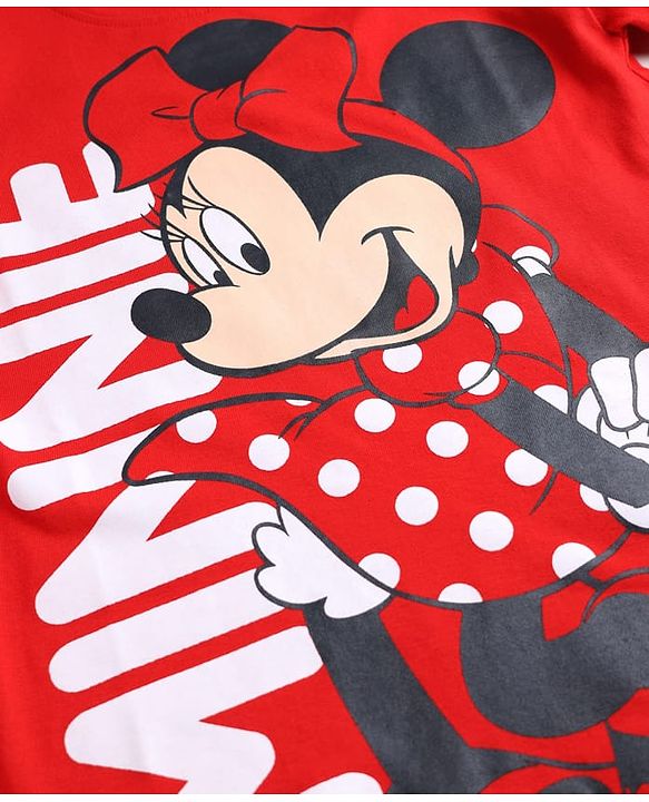 Babyhug Disney 100% Cotton Knit Drop Shoulder Nighty With Minnie Mouse Graphic - Red