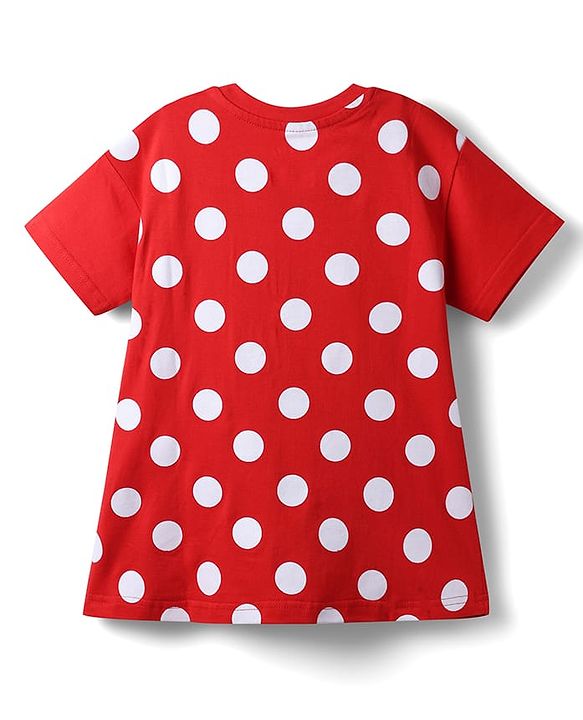 Babyhug Disney 100% Cotton Knit Drop Shoulder Nighty With Minnie Mouse Graphic - Red