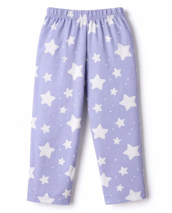 Babyhug Cotton Knit Full Sleeves Co-Ord Shirt & Pyjama Night-Suit With Star Print- Purple