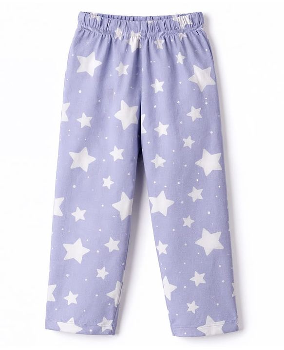 Babyhug Cotton Knit Full Sleeves Co-Ord Shirt & Pyjama Night-Suit With Star Print- Purple