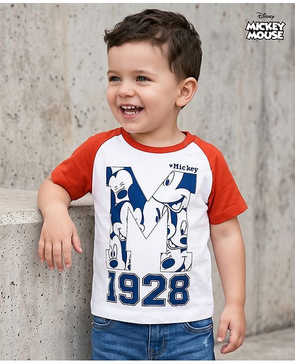 Babyhug Disney Single Jersey Knit Raglan Half Sleeves T-Shirt With Mickey Mouse Graphics - Multicolor
