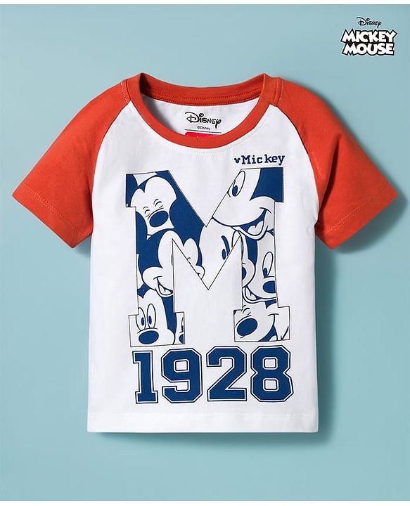 Babyhug Disney Single Jersey Knit Raglan Half Sleeves T-Shirt With Mickey Mouse Graphics - Multicolor