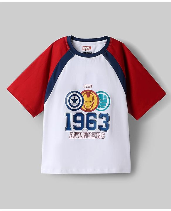 Pine Kids Marvel 100% Cotton Knit Raglan Half Sleeves T-Shirt & Shorts Set With Avengers Graphic - Multicolor