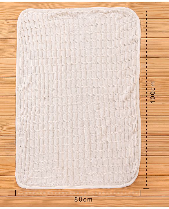 Babyhug Premium Cotton Knitted & Fur Blanket - White