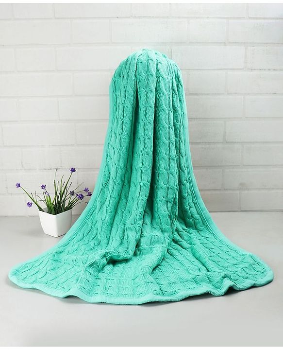 Babyhug Premium Cotton Knitted & Fur Blanket - Green