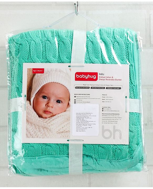 Babyhug Premium Cotton Knitted & Fur Blanket - Green