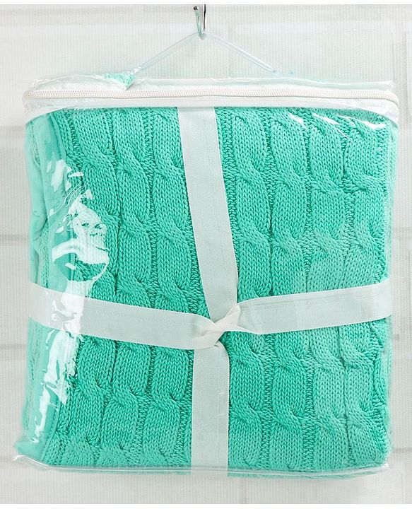Babyhug Premium Cotton Knitted & Fur Blanket - Green