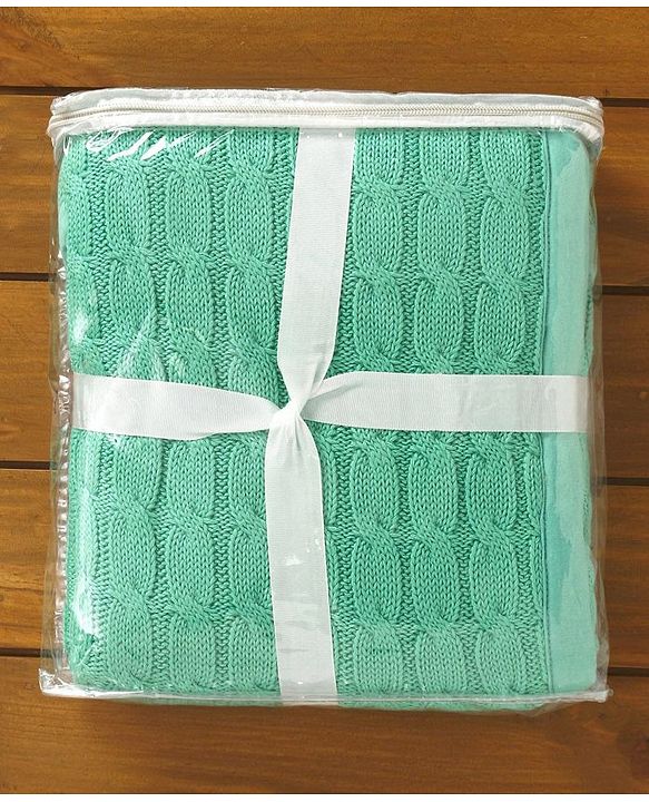 Babyhug Premium Cotton Knitted & Fur Blanket - Green