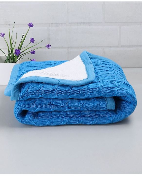 Babyhug Premium Cotton Knitted & Fur Blanket - Blue