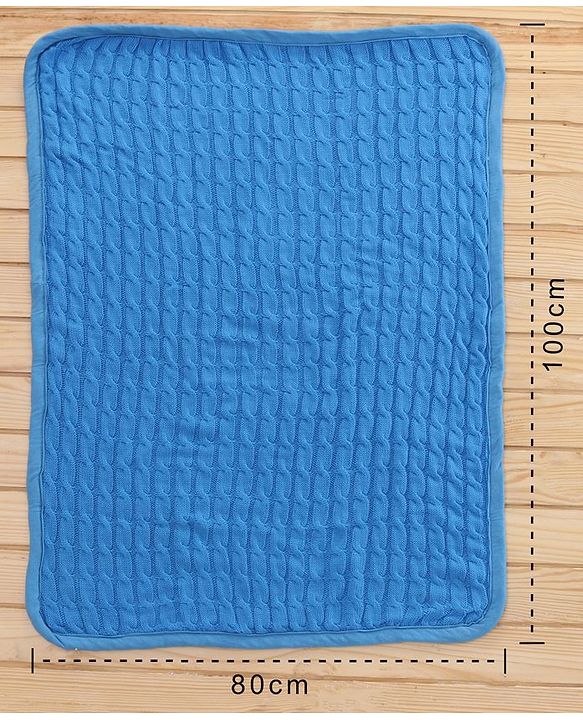 Babyhug Premium Cotton Knitted & Fur Blanket - Blue