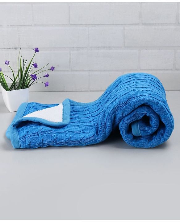 Babyhug Premium Cotton Knitted & Fur Blanket - Blue
